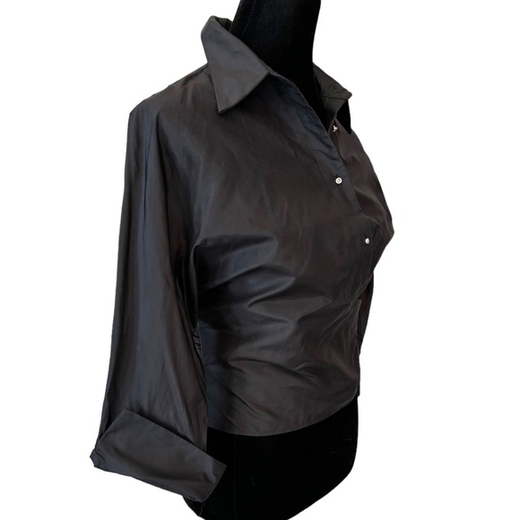 Judy Lee Cole Black Crystal Button Wrap Top - Picture 2 of 5